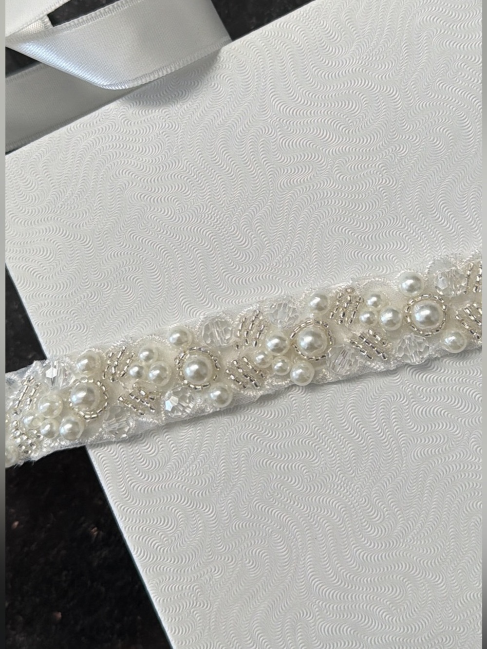 Handmade Beaded Pearl and Crystal Bridal Sash Belt - off white